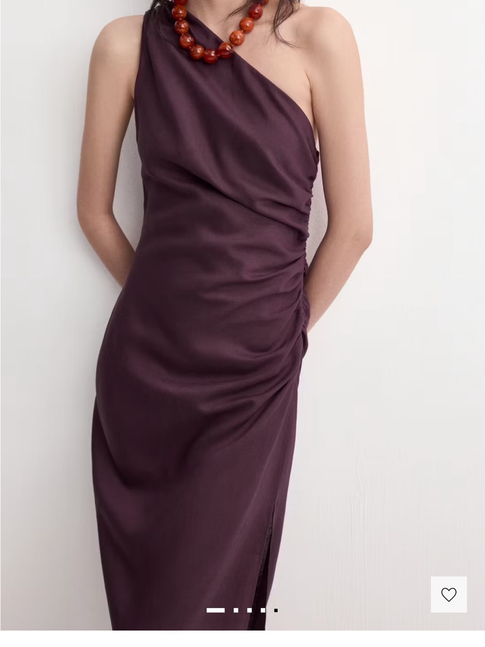 Mango One-Shoulder Ruched Midi Dress in Plum